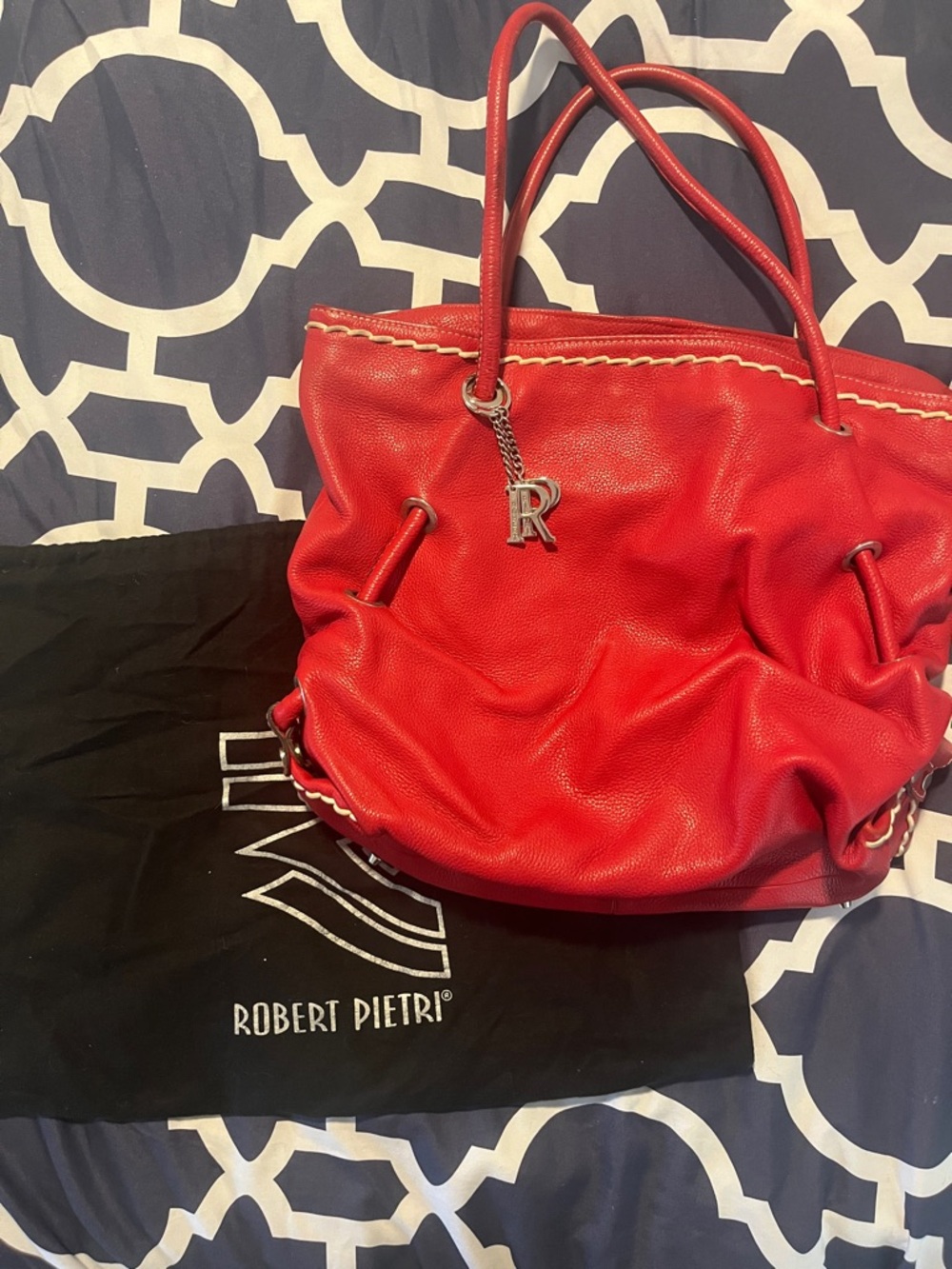 Red Leather Drawstring Tote with Dust Bag